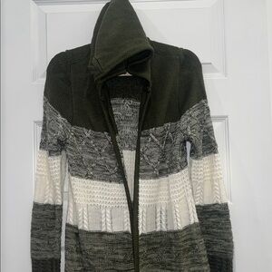 Almost Famous Women’s Olive & Cream Knit Cardigan Sweater with fringe